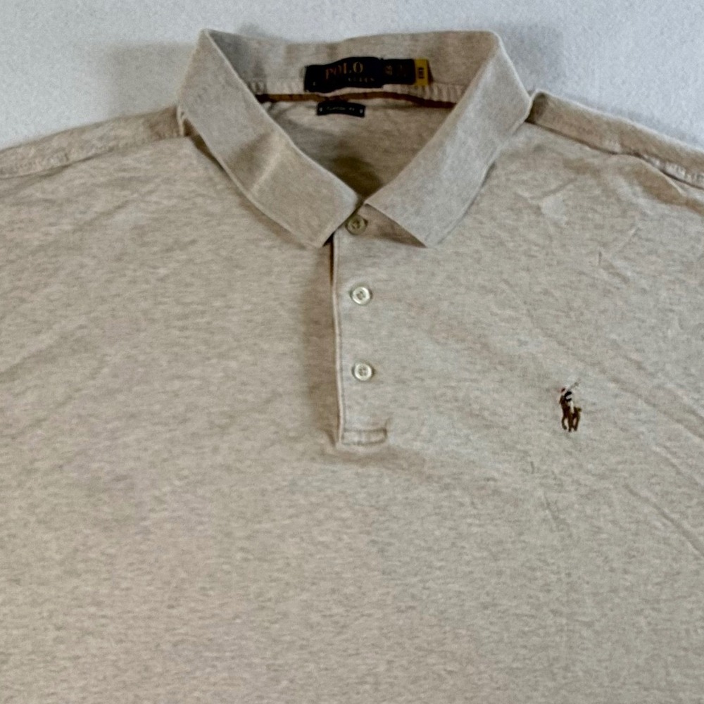 Polo Ralph Lauren Long Sleeve Polo Mens 2XL Classic Fit Cotton Heathered Beige